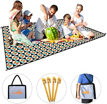 Picnic Blanket, X-Lounger Water Resistant & Lightweight 1.4LBS Sand-Proof Foldable Backpack Outdoor Camping Mat Double Layers 80’’ x 60’’ Polyester & 210D Moisture-Proof Material Come with 4 Loops