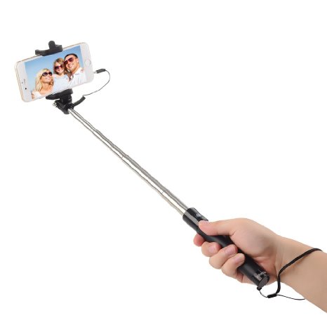 Intcrown Selfie Stick Extendable Self-portrait Monopod Black
