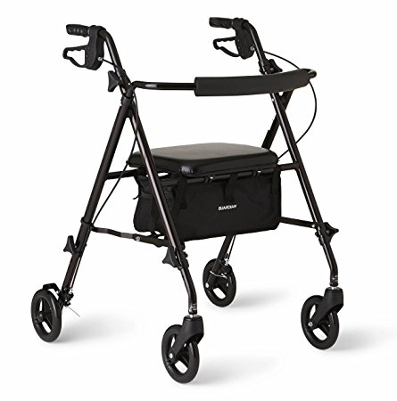 Medline Freedom Lightweight Folding Aluminum Rollator Walker with 6" Wheels, Adjustable Arms and Seat, Black