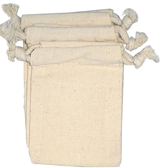 NaturOli Soap Nuts Laundry Wash Bags (Set of 3) - (3-1/4" x 4-1/2") Muslin, unbleached, double-draw & edge-stitched. UNPRINTED! 100% natural.