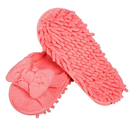 LEMNUY Clean Dusting Mop Slippers Washable, Microfiber Shoes Cover for Women, Office Home Indoor Hardwood Ceramic Floor Polishing Hair Multi-Surface Clean Tool, Pink Colors Size 6-9 (1 Pair)