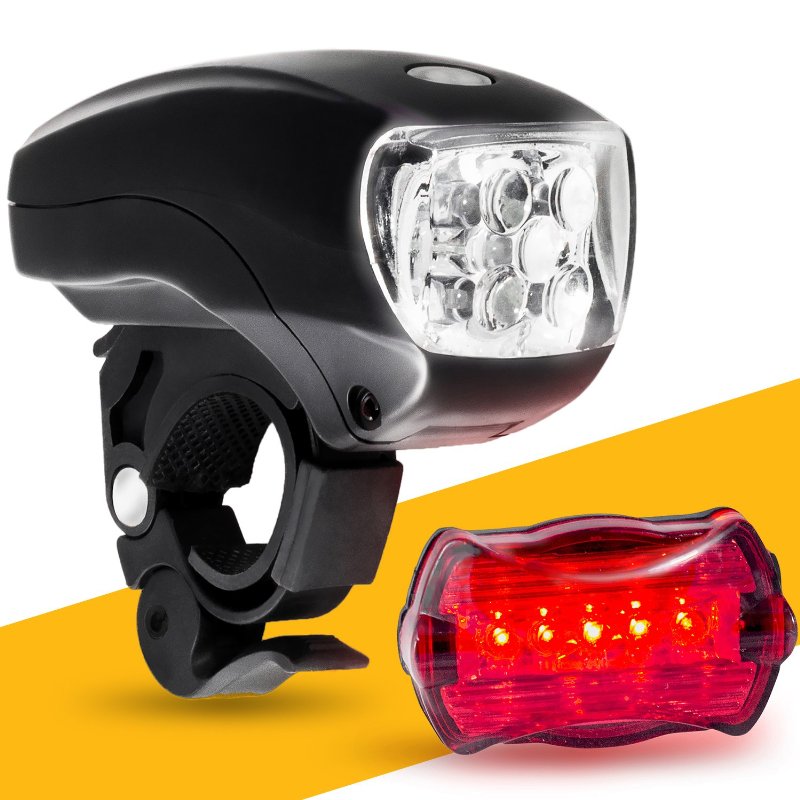 LED BIKE LIGHT SET Bicycle headlight and taillight combo Ultrabright 5 LED kit LIFETIME GUARANTEE Designed as a light for bike or scooter Includes FREE high visibility reflectors  Original BG Lights and BoG Lights Packaging with foam padded insert - gift box as pictured