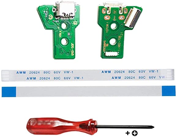 Rinbers Pack of 2 JDS-050 JDS-055 Replacement Charging Port Micro USB Adaptor Charger Socket Circuit Board with 12 Pin Flex Cable for Sony PS4 5th Gen DualShock 4 Controller