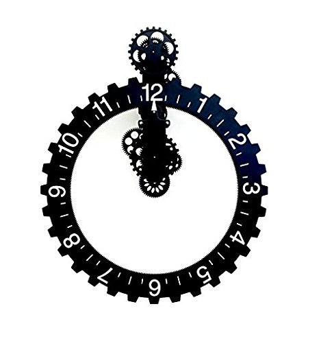 Kikkerland Big Wheel Hour Wall Clock, Black