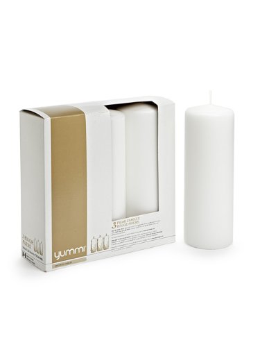 Yummi 3" x 8" White Round Pillar Candles - 3 per pack