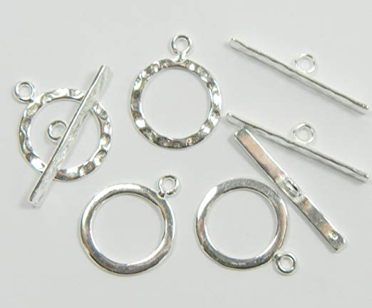 4 Full Hammered .925 Sterling Silver Jewelry Toggle Clasps 14mm. 4 Clasps 8 Pieces Jewelry Findings