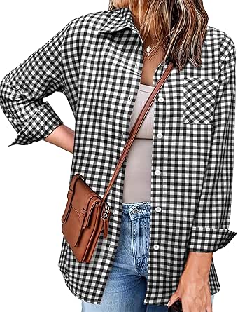 Zeagoo Long Sleeve Plaid Shirt for Women Flannel Button Down Shirts Buffalo Shackets Business Casual Blouses