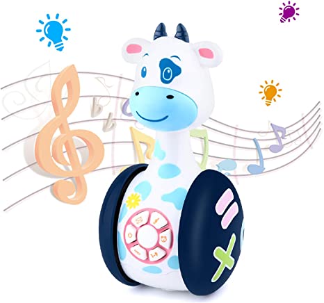 Tinabless Baby Musical Toy for Sensory Play,Baby Tumbler Toy with Lights and Songs ,Animals & Letters,Interactive Educational Toy for Boys and Girls 6 Months  (Cow)
