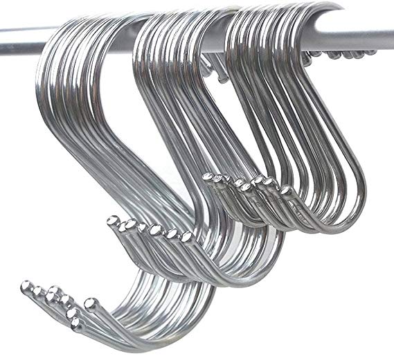 15 Pcs Round S Shaped Hooks S Hanging Hooks Hangers in Polished Stainless Steel Metal for Kitchen, Bedroom and Office