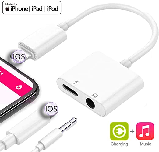 for iPhone Adapter 3.5 mm Jack Headphone and Splitter Charger Adapter for iPhone 11/11 Pro Max/XS/XS Max/XR/8/8 Plus/7/7 Plus 3.5mm Aux Audio Earphone Charger Cable Adaptor Connector Support All iOS