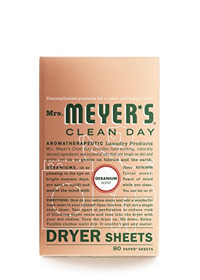 Mrs. Meyer's Clean Day Dryer Sheets, Geranium, 80 Count