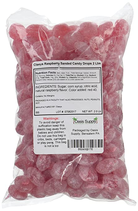 Claeys Raspberry Sanded Candy Drops ~ 2 Lbs ~ Old Fashioned Flavor