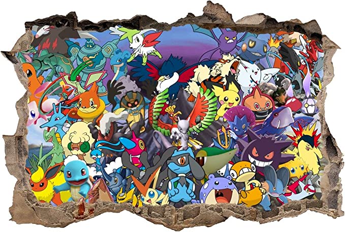 Pokemon Smashed Decal Graphic Wall Sticker Art Mural Charizard Pikachu H709, Mini