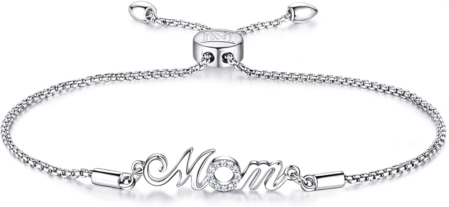 NINAMAID Mother Daughter Sterling Silver Bracelet Infinite Love Women Adjustable Chain Bracelet Jewelry Cubic Zirconia Bolo Jewelry Gift for Mom Grandma