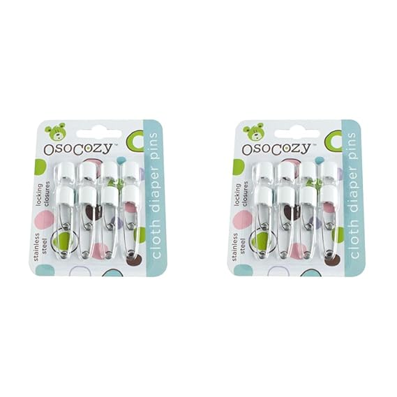 OsoCozy Diaper Pins - (White) - Sturdy, Stainless Steel Diaper Pins with Safe Locking Closures - Use for Special Events, Crafts or Colorful Laundry Pins, 8 Count (Pack of 2)