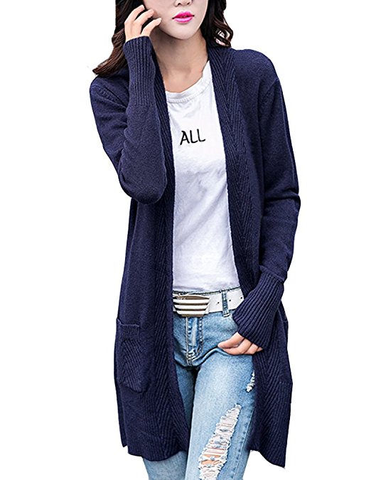 Zattcas Women's Pockets Cable Knit Open Sweater Cardigan