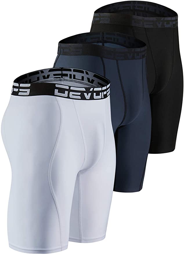 DEVOPS Men's 3 Pack Sports Performance Active Compression Cool Dry Baselayer Shorts