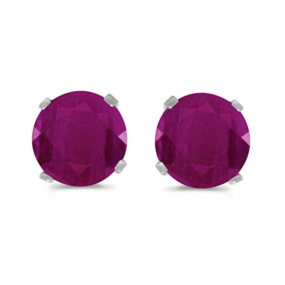 1 Carat Total Weight Natural Round Ruby Stud Earrings Set in 14k White Gold