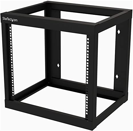 StarTech.com 9U 19" Wall Mount Network Rack 19" Deep 2 Post Open Frame for Server Room/Data/AV/IT/Communication/Computer Equipment/Patch Panel w/Cage Nuts/Screws Hook/Loop 175lb Capacity (RK919WALLO)