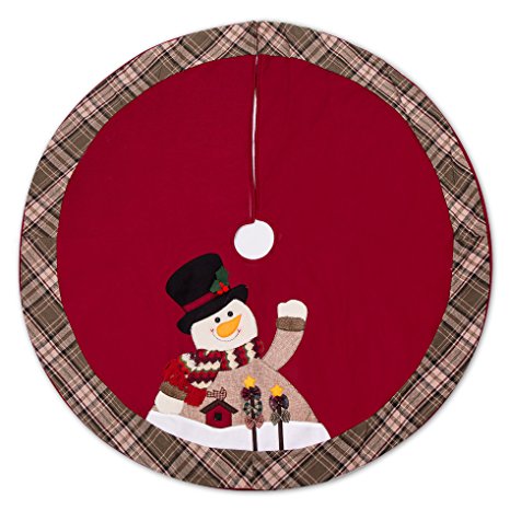 iPEGTOP 42" Christmas Tree Skirt - Snowman Xmas Tree Skirt Holiday Decorations - Cherry Non-woven & Tartan Rim