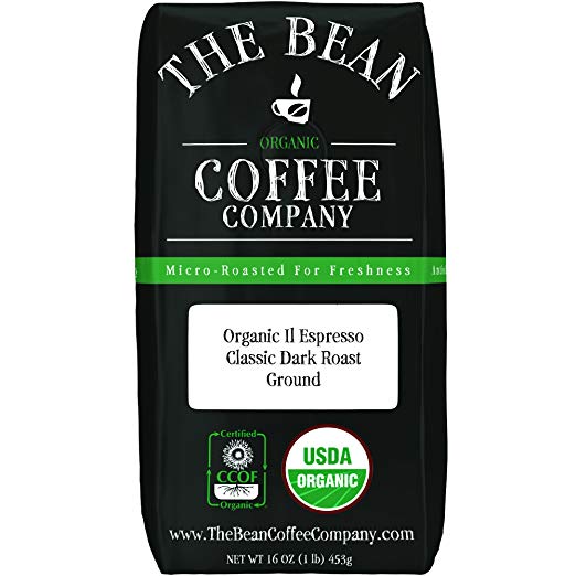 The Bean Coffee Company Organic Il Espresso, Classic Dark Roast, Ground, 16-Ounce Bag