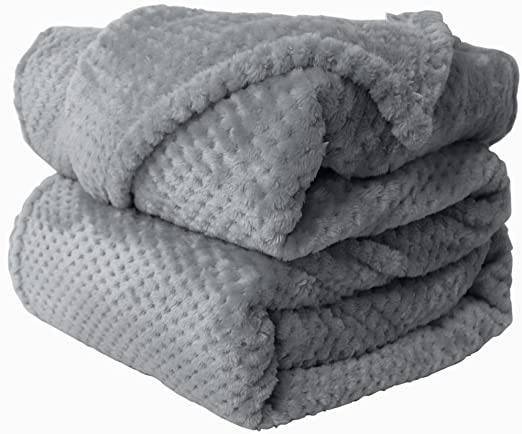 uxcell Flannel Fleece Bed Blankets Full/Queen Size,Soft Warm Microfiber Blanket,Mesh Fuzzy Plush 330GSM Lightweight Decorative Solid Blankets for Bed, 78" x 90",Gray