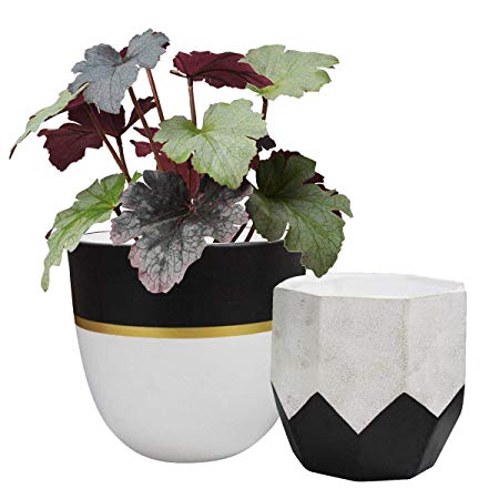 Ceramic Plant&nbsp;Flower Pot - 6.3" Pack 2 Modern White Geometric Herb Planter Indoor for Home Decor, Matte Finish