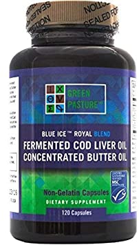 Green Pasture / Blue Ice Fermented Cod Liver Oil -Orange Flavor -120 Capsules