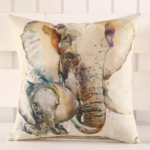 Wenmei Light Linen Square Decorative Throw Pillow Case Cushion Cover Throw Pillows Mother & Baby Elephant 18in X 18in One Side Printed