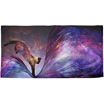Galaxy Cat Time and Space All Over Plush Beach Towel