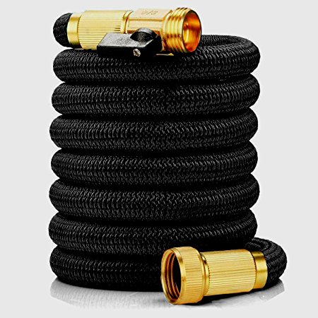 Podura Garden Hose 25Ft Leakproof Lightweight Expandable Water Hose Durable Double Latex Core 3/4 Solid Brass Fittings,Free Nozzle for Car Washing,Garden Watering, Pets Showering