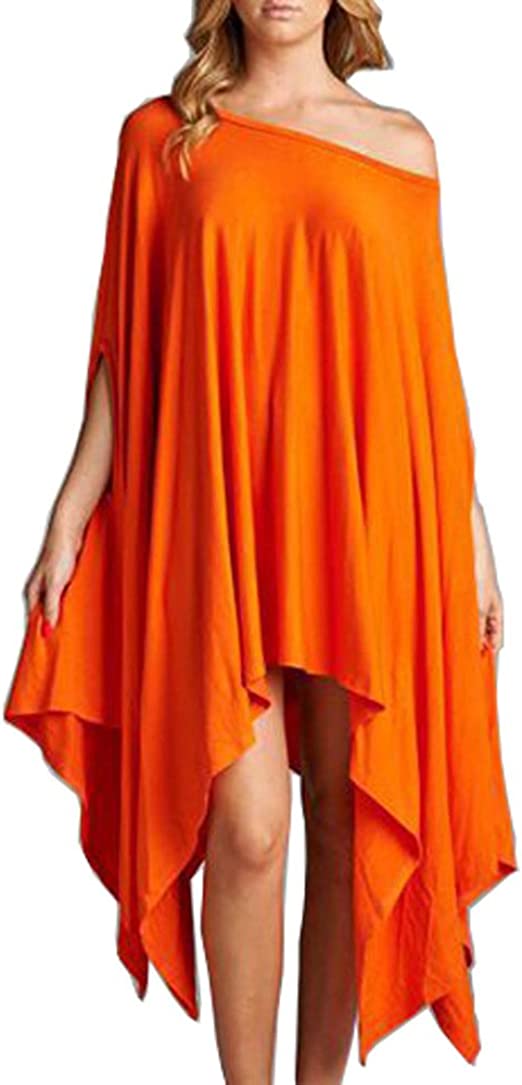 TINYHI Womens Glamour Sexy Blouse Asymmetric Loose Tunic Tops Scoop Neck
