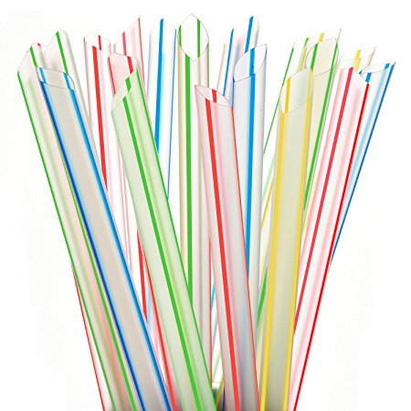 Extra Wide Fat Boba Straws, 1/2" Jumbo Plastic Striped Smoothie Straws for Bubble Tea and Milkshake, Pack of 100