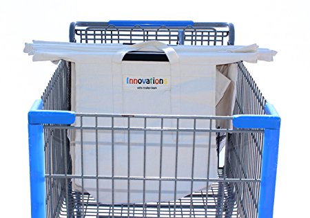 Reusable Canvas Grocery Tote Bag – 4 Detachable Trolley Bags Including a Cooler Insulated Bag and 1 Full Canvas Bag, Tapered Rods and Fits Most Shopping Carts.