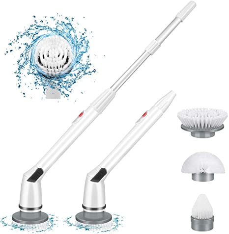 Electric Spin Scrubber, 2020 Upgraded Cordless Shower Scrubber, 360 Power Bathroom Scrubber with 3 Replaceable Cleaning Brush Head and Adjustable Extension Handle for Tub, Tile, Floor