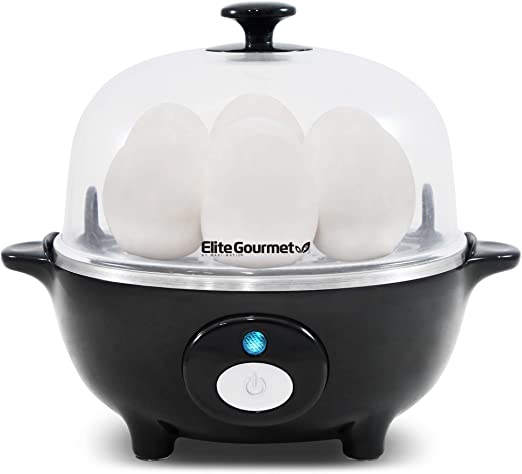 Elite Cuisine EGC-007B Easy Electric Egg Poacher, Omelet & Soft, Medium, Hard-Boiled Egg Cooker with Auto-Shut off and Buzzer, 7 Egg Capacity, Black