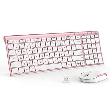 iClever Wireless Keyboard and Mouse Combo - 2.4G Portable Wireless Keyboard Mouse with Rechargeable Battery, Ergonomic Design, Full Size, Slim & Thin, Stable Connection, Adjustable DPI, Rose Gold