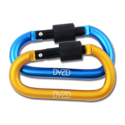 DYZD Aluminum Alloy D Ring Shape Buckle, Super-handy Spring Snap Key Chain Clip Hook Screw Lock Buckle, idea for Outdoor Use (gold/orange blue, 2pcs)