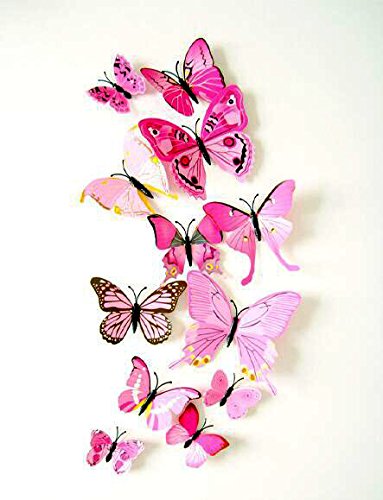 Romantiko 12 Pcs Fashion 3D Butterfly Decor Decal Wall Stickers Art (Pink)