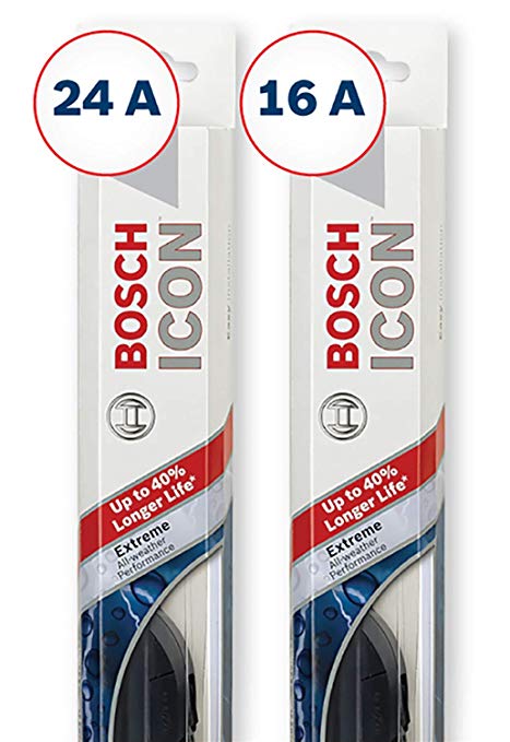 Bosch ICON Wiper Blades (Set of 2) Fits 2015-05 Hyundai Tucson; 2005-02 Honda Civic; 2016-08 Subaru Impreza & More, Up to 40% Longer Life