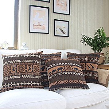 【Bailand】Set of 4 African Theme Cotton/Linen Decorative Pillow Cover