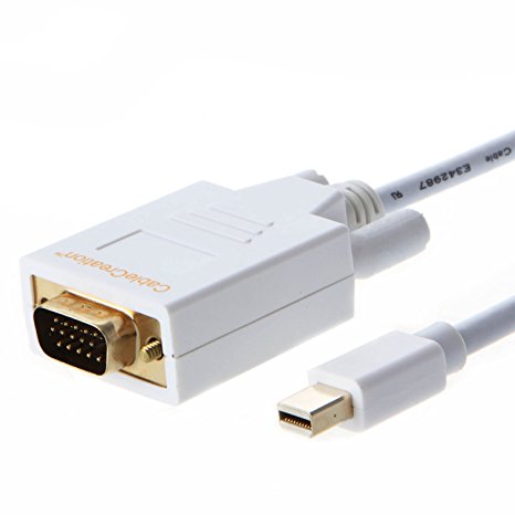 Cablecreation Gold Mini Displayport (Thunderbolt Port Compatible) to VGA Cable for Mac Book, Imac and More, 6ft White Color