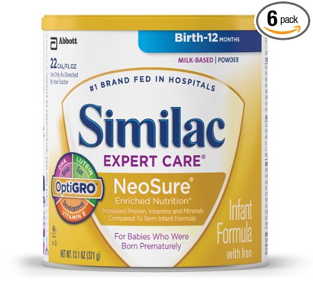 Similac NeoSure Infant Formula with Iron, Powder, 13.1 Ounces (Pack of 6)