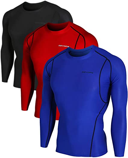 DEVOPS Men's 2~3 Pack Cool Dry Athletic Compression Long Sleeve Baselayer Workout T-Shirts