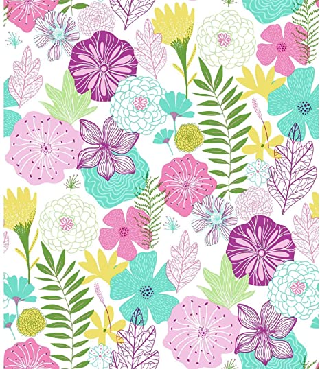 RoomMates Perennial Blooms Peel and Stick Wallpaper, Purple