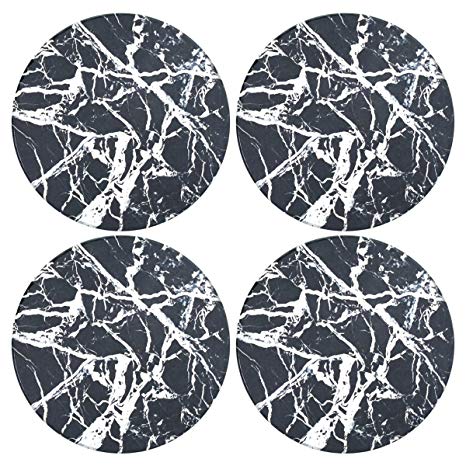 Absorbent drinks coasters,4 Inch Black Marble Style Ceramic Stone Water Absorb Spill Coaster, with Non-slip Cork Base,Protect Your Furniture from Damage and Scratch,set of 4