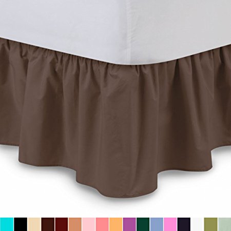 Ruffled Bed Skirt (Full, Brown) 14 Inch Drop Dust Ruffle with Platform, Wrinkle and Fade Resistant - by Harmony Lane (Available in all bed sizes and 16 colors)