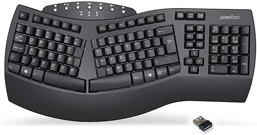 Perixx PERIBOARD-612 Wireless Ergonomic Split Keyboard with Dual Mode 2.4G and Bluetooth Features, Compatible with Windows 10 and Mac OS X System, Black, UK Layout