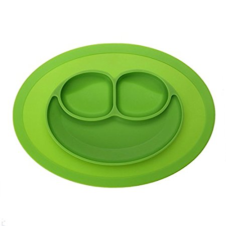 URSMART Mini Size Smile Baby Rice Plate Food Placemats Kids Suction to Dining Table Kitchen Dinnerware (green)