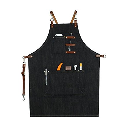 Home-organizer Tech Multi-Use Detachable Tool Apron Heavy Duty Denim Jean Work Apron Salon Barber Hairdressers Apron BBQ Gril Housewife Apron with Pockets, Adjustable for Men & Women